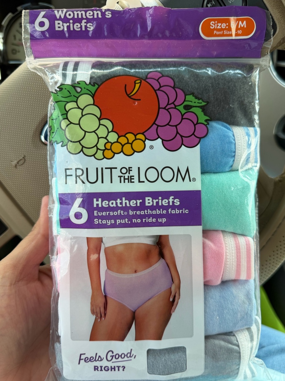 Fruit of the Loom Heather Briefs 6-Pack in Purple, Mint, Pink, Blue, Gray, White